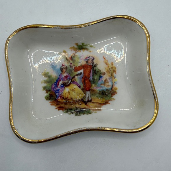 Other - Vintage Limoges France Porcelain Mini Trinket Pin Dish Courting Couple Gold Rim